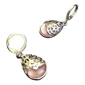 Crystal Dangle Cubic Zirconia Water Drop Earrings Pink/Silver Women
